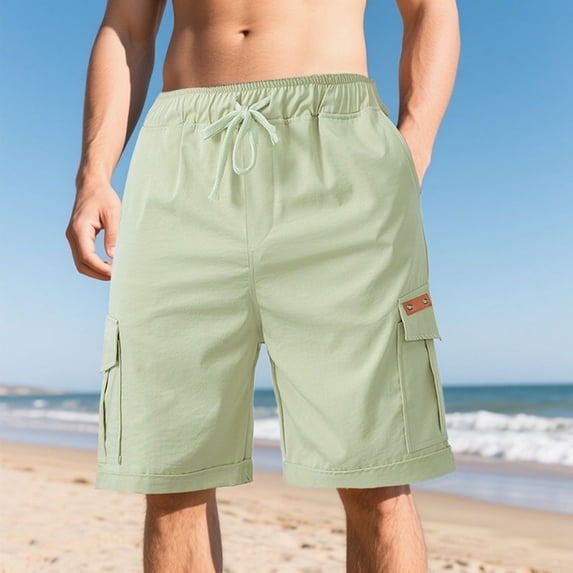 Cargo Shorts for Men Style Solid Color Casual Fashion Multiple Pockets Pull The Rope Tightness Waist Workwear Short Pants, S-2XL