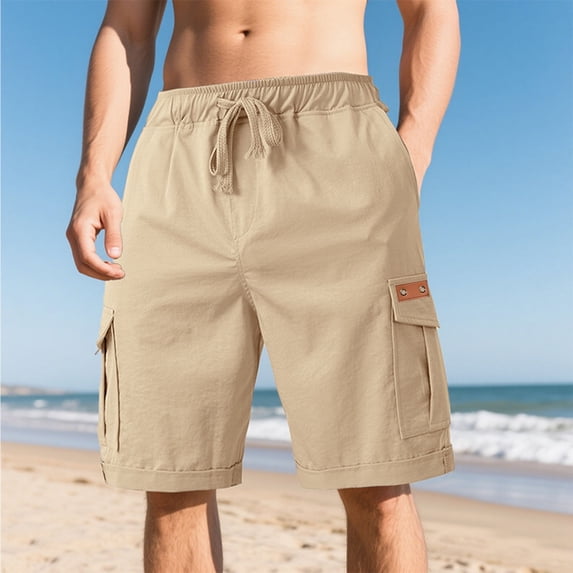 Cargo Shorts for Men Style Solid Color Casual Fashion Multiple Pockets Pull The Rope Tightness Waist Workwear Short Pants, S-2XL