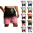thumbnail image 1 of Cargo Shorts for Men Summer Casual Color Block Tie Dye Elastic Waist Straight Leg Beach Shorts with Pockets, 1 of 6