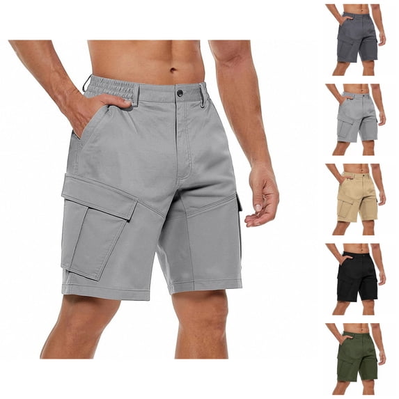 Cargo Shorts for Men Summer Casual Elastic Waist Straight Leg Knee Length Hiking Work Shorts with Pockets