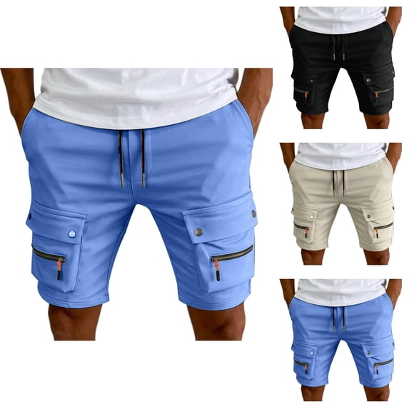 Cargo Shorts for Men Summer Casual Elastic Waist Straight Leg Knee Length Utility Work Shorts with Pockets