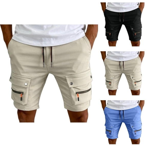 Cargo Shorts for Men Summer Casual Elastic Waist Straight Leg Knee Length Utility Work Shorts with Pockets