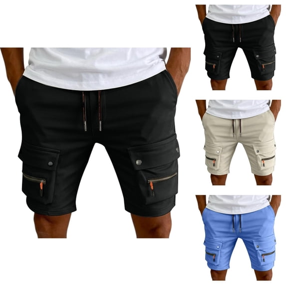 Cargo Shorts for Men Summer Casual Elastic Waist Straight Leg Knee Length Utility Work Shorts with Pockets