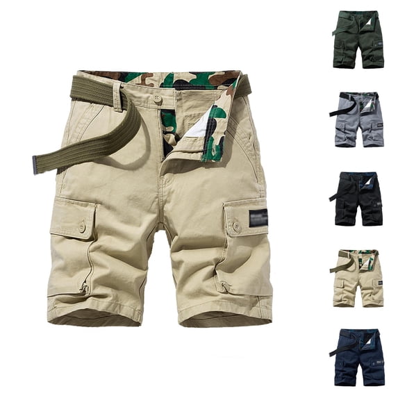Cargo Shorts for Men Summer Casual Fashion Camo Print Button Closure Straight Leg Knee Length Work Shorts with Pockets