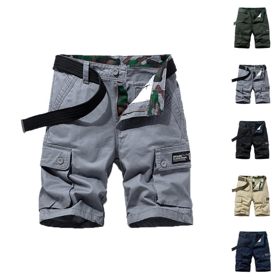 Cargo Shorts for Men Summer Casual Fashion Camo Print Button Closure Straight Leg Knee Length Work Shorts with Pockets
