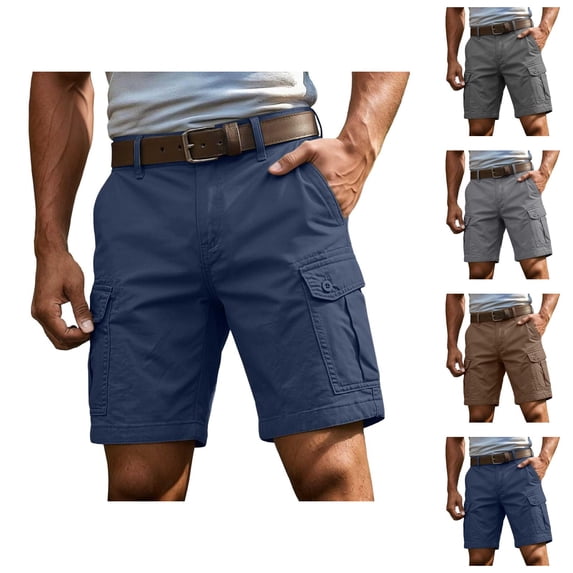 Cargo Shorts for Men Summer Casual Lightweight Elastic Waist Straight Leg Loose Bermuda Shorts with Pockets Workwear
