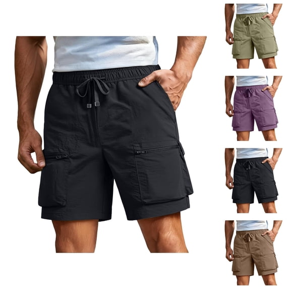 Cargo Shorts for Men Summer Casual Lightweight Elastic Waist Wide Straight Leg Loose Athletic Shorts with Pockets