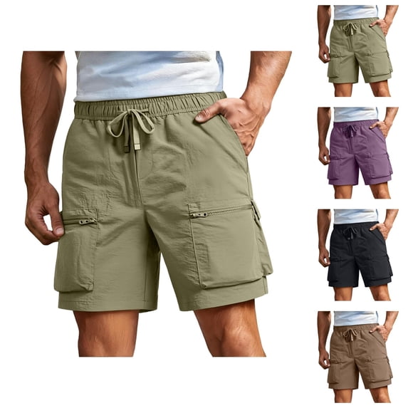 Cargo Shorts for Men Summer Casual Lightweight Elastic Waist Wide Straight Leg Loose Athletic Shorts with Pockets