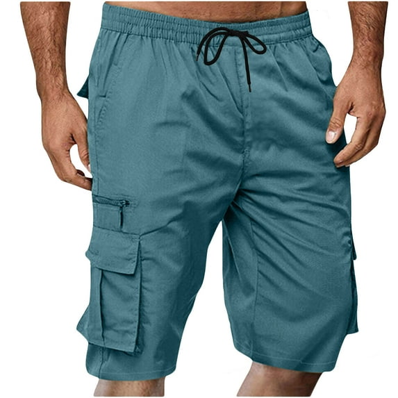 Cargo Shorts for Men Summer Elastic Waist Drawstring Athletic Short Casual Lightweight Outdoor Shorts with Pockets