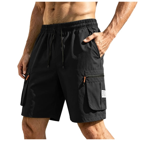 Cargo Shorts for Men Summer, Men's Loose Fitting Athletic Casual Pants And Sportswear Pants, Black 2XL