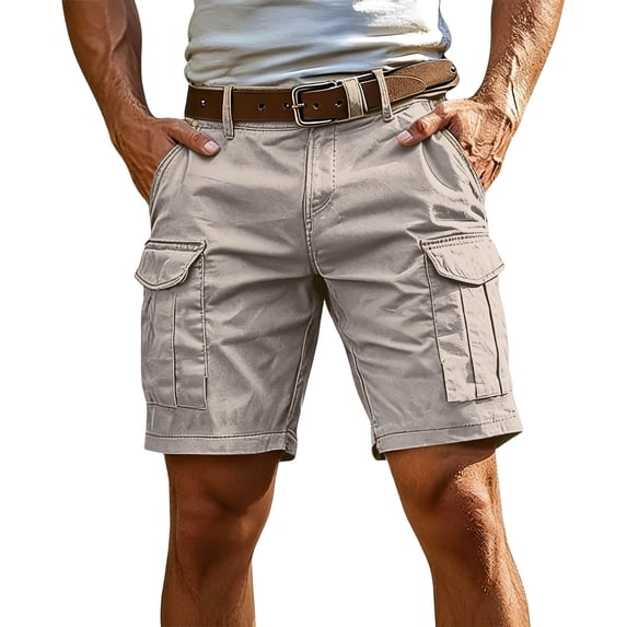 Cargo Shorts for Men Summer Workout Hiking Shorts Elastic Baggy Golf Fishing Casual Outdoor Work Short Beige M