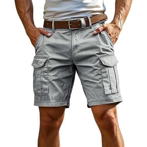 Cargo Shorts for Men Summer Workout Hiking Shorts Elastic Baggy Golf Fishing Casual Outdoor Work Short Light Gray M