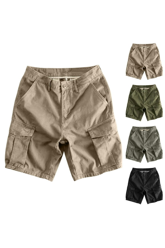 Cargo Shorts for Men, Titcea Solid Color Buttons Muti Pockets Summer Work Pants Loose Breathable Hawaiian Vacation Casual Beach Shorts(S-4XL)