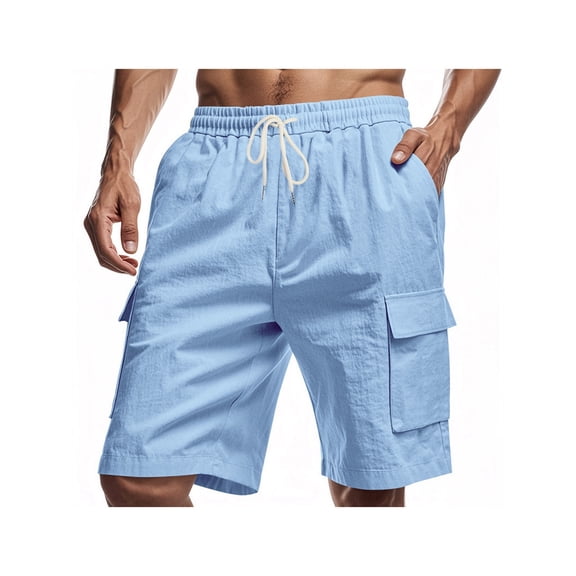 Cargo Shorts for Men Trendy Drawstring Elastic Waist Casual Shorts with Multi Pockets Light Blue XL