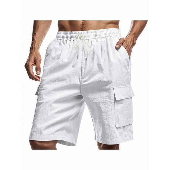 Cargo Shorts for Men Trendy Drawstring Elastic Waist Casual Shorts with Multi Pockets Workout Sport Outdoor White XXL