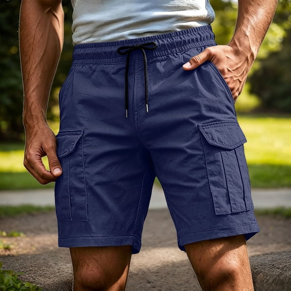 Cargo Shorts for Men Twill Knee Length Drawstring Athletic Shorts with Pockets Summer Casual Outdoor Hiking Short, S
