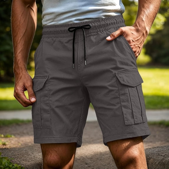 Cargo Shorts for Men Twill Knee Length Drawstring Athletic Shorts with Pockets Summer Casual Outdoor Hiking Short, XL