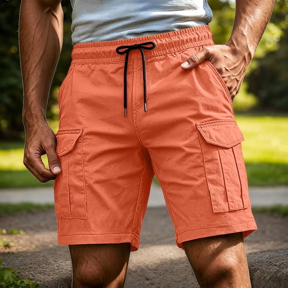 Cargo Shorts for Men Twill Knee Length Drawstring Athletic Shorts with Pockets Summer Casual Outdoor Hiking Short, XL