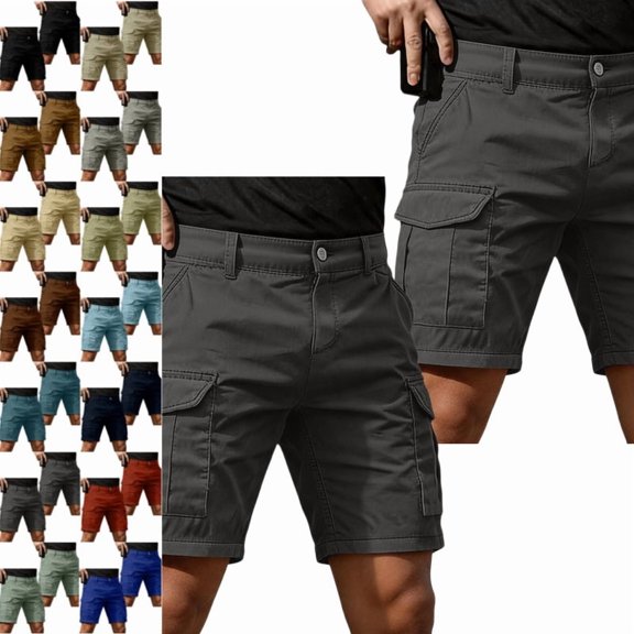 Cargo Shorts for Men two-piece Set Below Knee Stretch Waist Hiking Shorts Casual Quick Dry Workout Short with Multi-Pockets Dark Gray 560