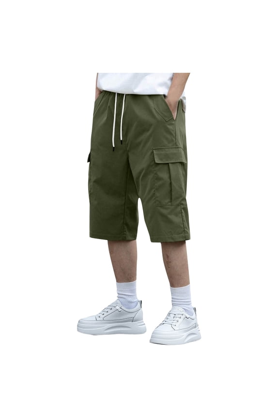 Cargo Shorts for Men with Multi-Pockets Baggy Straight Leg Drawstring Elastic Waisted Relaxed Hiking Bermuda Short