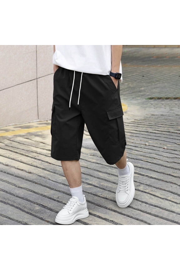 Cargo Shorts for Men with Multi-Pockets Baggy Straight Leg Drawstring Elastic Waisted Relaxed Hiking Bermuda Short
