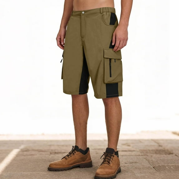Cargo Shorts for Men with Pockets Quick-Drying Straight Leg Half Pants Mens Casual Color Block Elastic Waist Breathable Hiking Work Bermuda Short