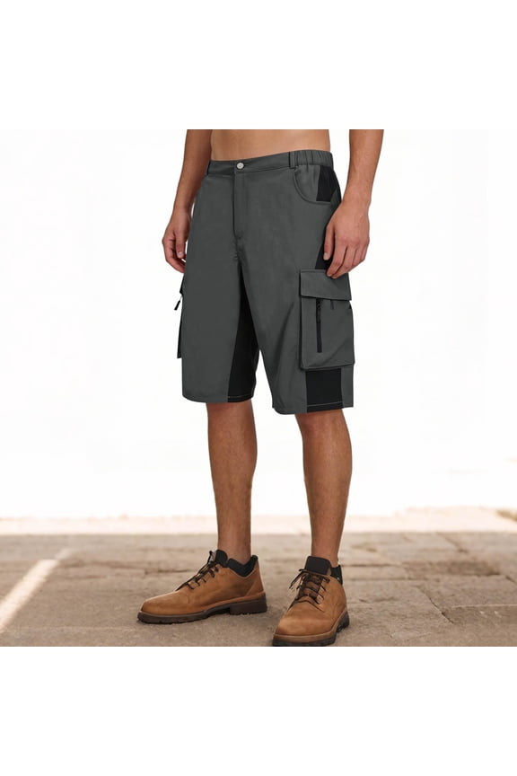 Cargo Shorts for Men with Pockets Quick-Drying Straight Leg Half Pants Mens Casual Color Block Elastic Waist Breathable Hiking Work Bermuda Short