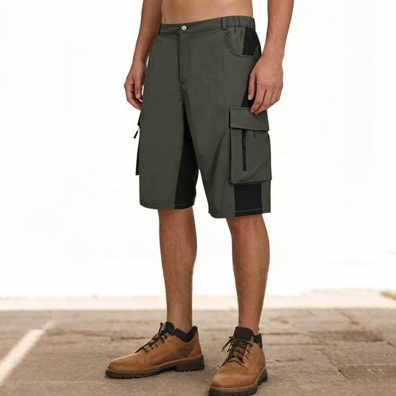 Cargo Shorts for Men with Pockets Quick-Drying Straight Leg Half Pants Mens Casual Color Block Elastic Waist Breathable Hiking Work Bermuda Short