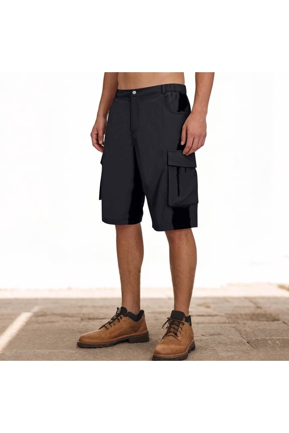 Cargo Shorts for Men with Pockets Quick-Drying Straight Leg Half Pants Mens Casual Color Block Elastic Waist Breathable Hiking Work Bermuda Short