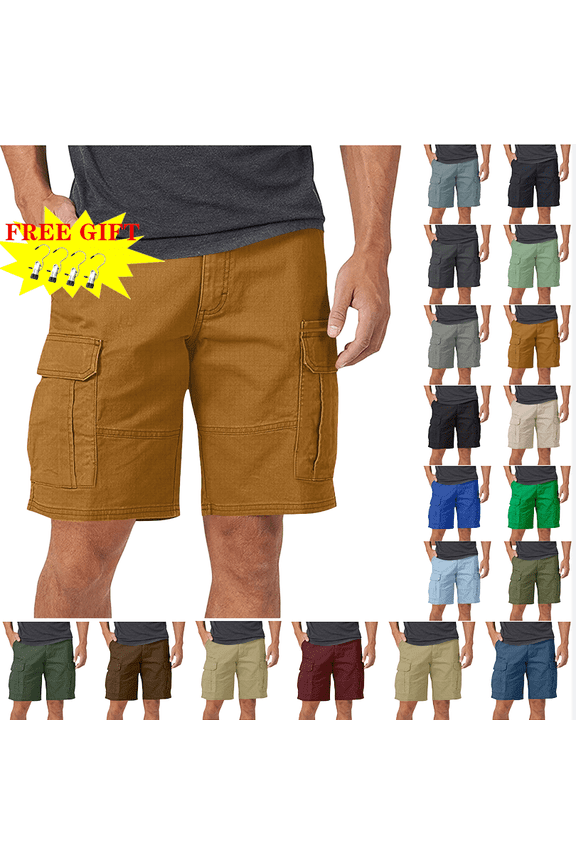 Mens Cargo Shorts Casual Solid Knee Length Pants Pocket Straight Button Shorts