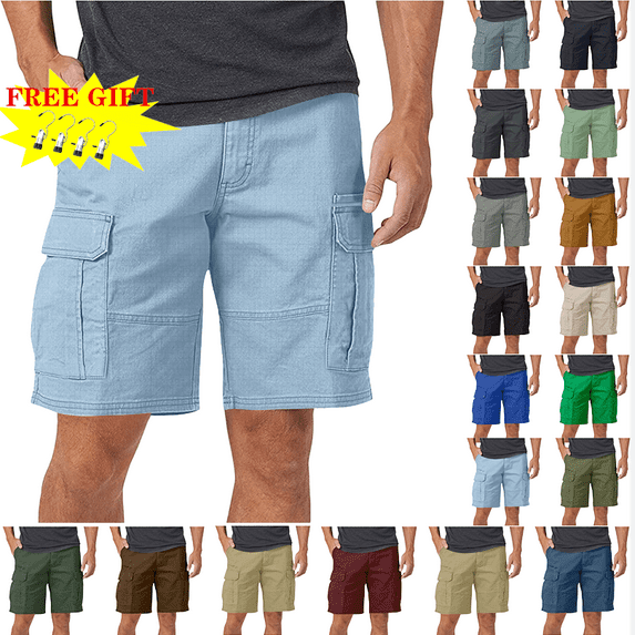 Mens Cargo Shorts Casual Solid Knee Length Pants Pocket Straight Button Shorts