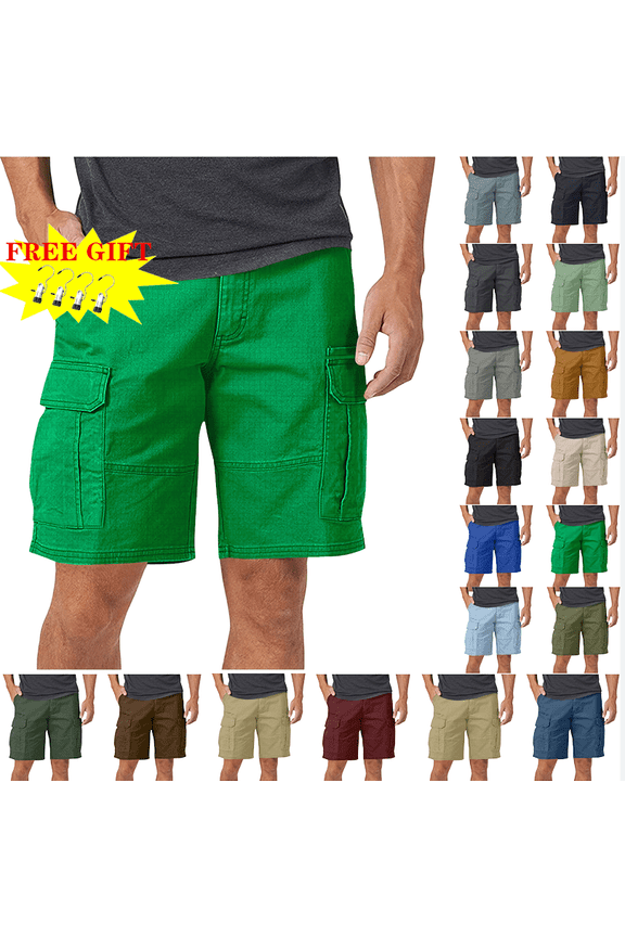 Cargo Shorts for Men with Pockets Solid Color Straight Buttons Zipper Elastic Cargo Pants Multi Pockets Casual Half Trunks Beach Shorts