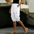 thumbnail image 1 of Cargo Shorts for Women Cotton Linen Knee Length Elastic Mid Wasited Tapered Leg Bermuda Short with Multi Pockets, 1 of 7
