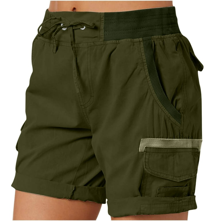 Cargo Shorts for Women Drawstring Elastic High Waisted Roll up Hem