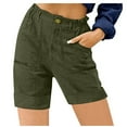 thumbnail image 1 of Cargo Shorts for Women Elastic High Waist Summer Shorts Button Straight-Leg Bermuda Shorts with Multi-Pocket Green M, 1 of 4