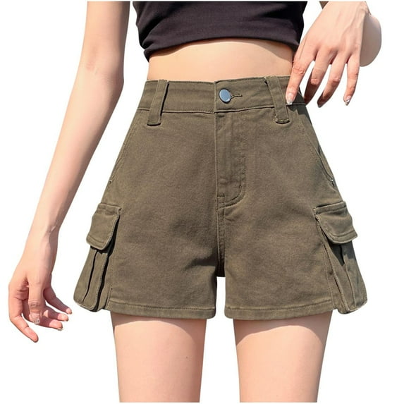 Cargo Shorts for Women High Waisted Casual Summer Stretchy Chino Shorts Short Cargos Colored Jeans Army Green,M