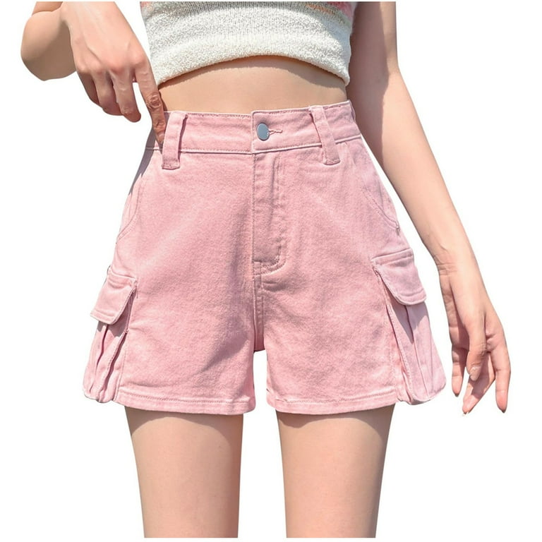 Cargo Shorts for Women High Waisted Casual Summer Stretchy Chino Shorts Short Cargos Colored Jeans Pink S Walmart