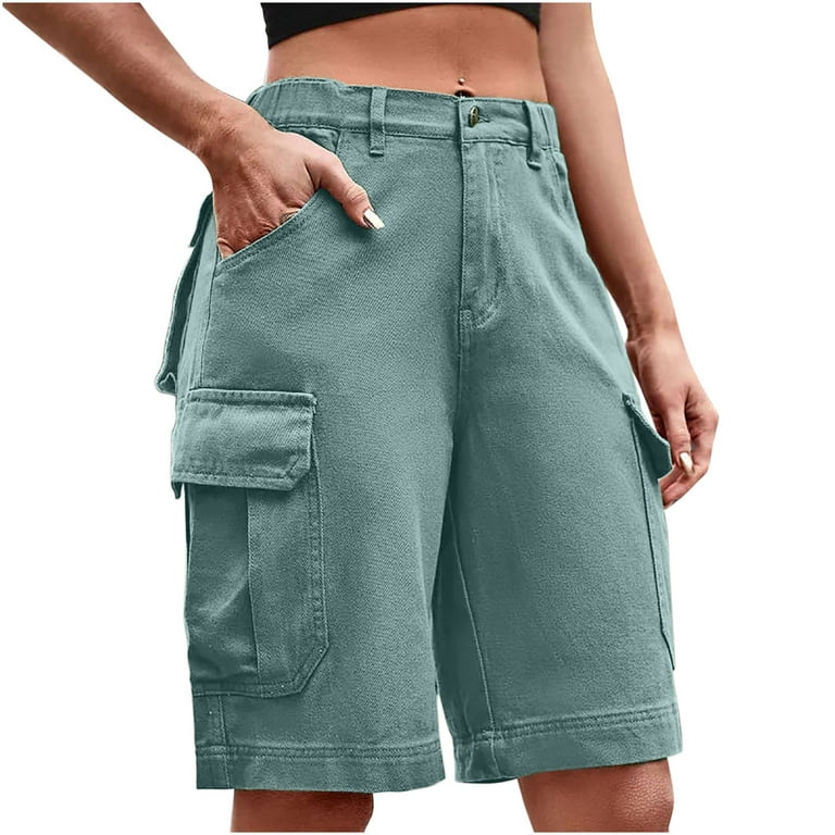 Cargo Shorts for Women High Waisted Knee Length Wide Leg Shorts Casual  Summer Loose Shorts with Pockets