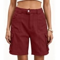 thumbnail image 1 of Cargo Shorts for Women Hiking Mid Rise Elastic Waisted Knee Length Straight Leg Bermuda Short with Multi Pockets, 1 of 5