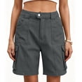 thumbnail image 1 of Cargo Shorts for Women Hiking Mid Rise Elastic Waisted Knee Length Straight Leg Bermuda Short with Multi Pockets, 1 of 5