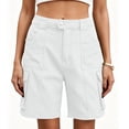 thumbnail image 1 of Cargo Shorts for Women Hiking Mid Rise Elastic Waisted Knee Length Straight Leg Bermuda Short with Multi Pockets, 1 of 5