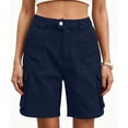thumbnail image 1 of Cargo Shorts for Women Hiking Mid Rise Elastic Waisted Knee Length Straight Leg Bermuda Short with Multi Pockets, 1 of 5