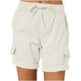 thumbnail image 1 of Cargo Shorts for Women Mid-rise Drawstring Summer Short Pants Elastic Waist Roll Hem Pocketed Sports Casual Shorts (XL, White), 1 of 3