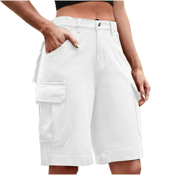Cargo Shorts for Women Multiple Pockets Mid Rise Cute Pants Knee Length Streetwear Trendy Short Pant Half Trousers
