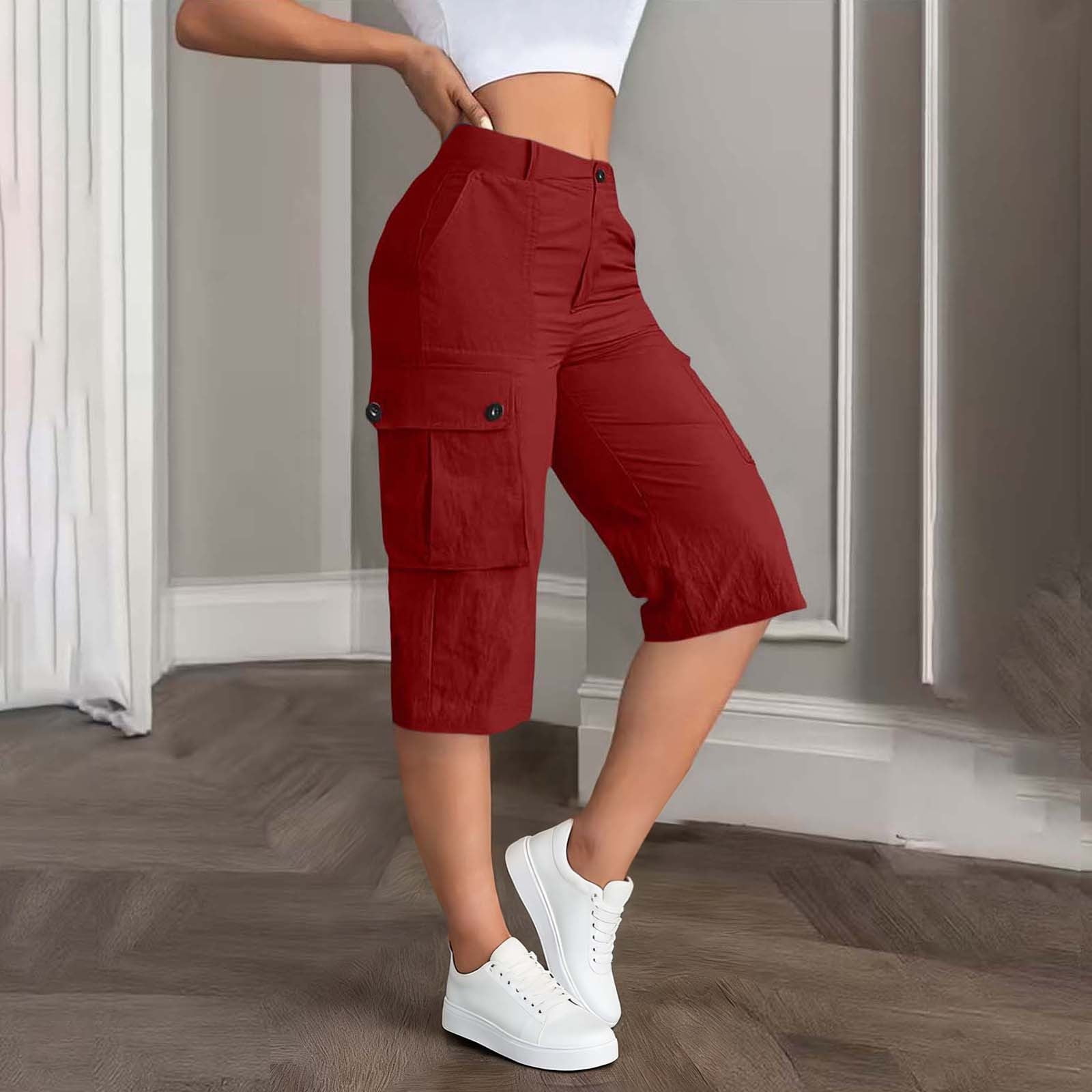 Cargo Shorts for Women Straight Leg Knee Length Hiking Pants Button — free download