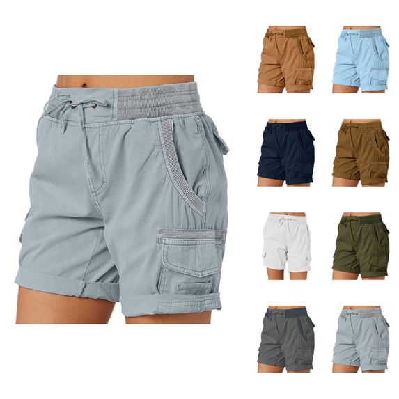Cargo Shorts for Women Summer Casual Elastic High Waist Wide Leg Loose Fit Lightweight Hiking Shorts with Pockets