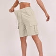 thumbnail image 1 of Cargo Shorts for Women Summer Elastic Waist Drawstring Button Bermuda Shorts Womens Casual Solid Loose Fits Lightweight Comfy Knee Length Cargo Short, 1 of 8
