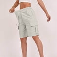 thumbnail image 1 of Cargo Shorts for Women Summer Elastic Waist Drawstring Button Bermuda Shorts Womens Casual Solid Loose Fits Lightweight Comfy Knee Length Cargo Short, 1 of 8