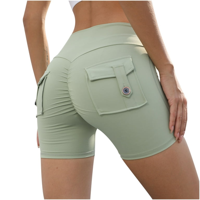 Cargo Shorts for Women with Pockets Scrunch Booty Short Leggings High  Waisted Stretch Workout Athletic Shorts (Large, Green)