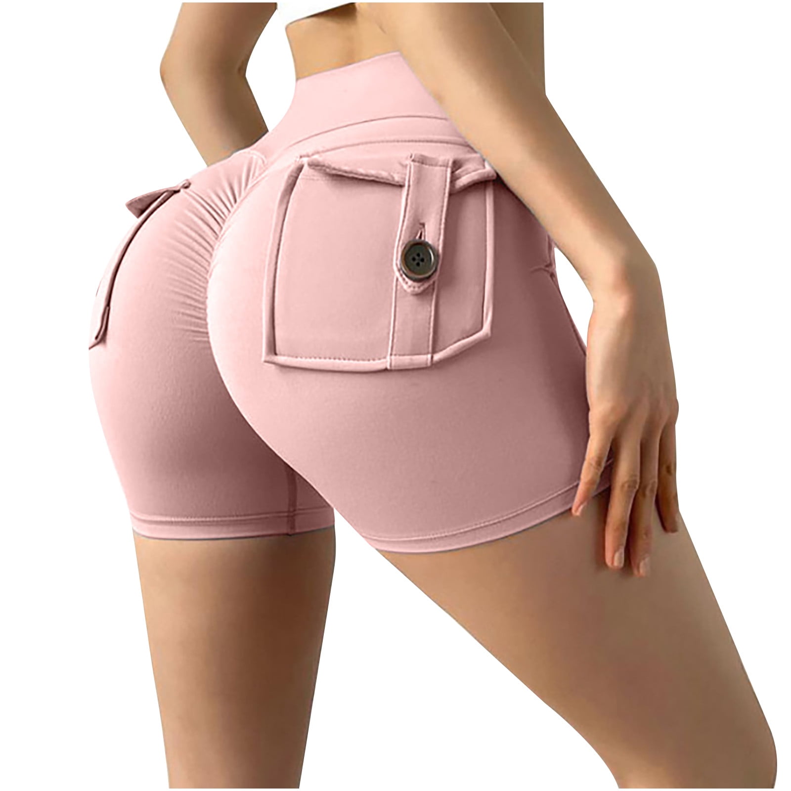 Cargo Shorts for Women with Pockets Scrunch Booty Short Leggings High  Waisted Stretch Workout Athletic Shorts (Small, Pink) 
